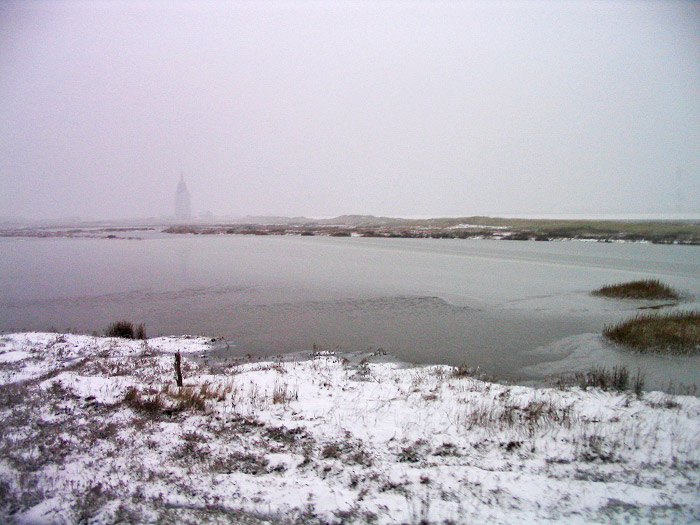 Schneefall bei der &Uuml;berfahrt nach Harle