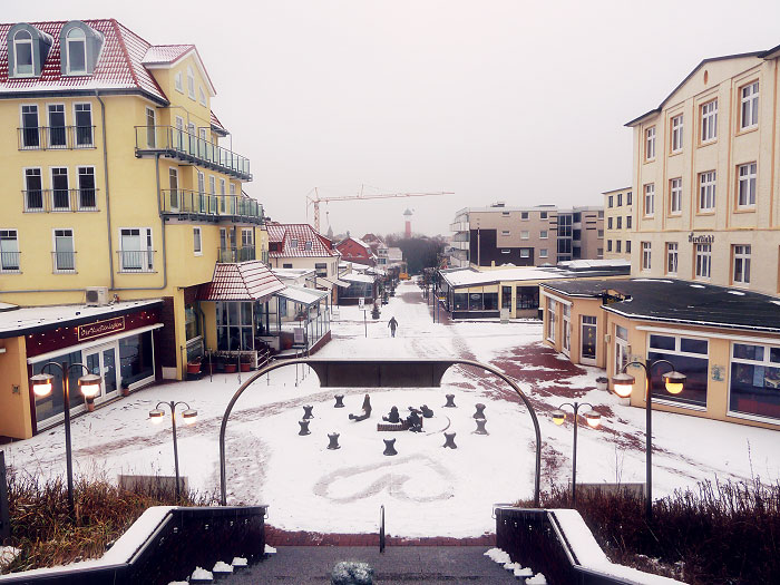 Verschneite Zedeliusstra&szlig;e vom Pudding aus gesehen