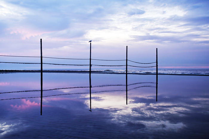 Badefeld in der Abendd&auml;mmerung