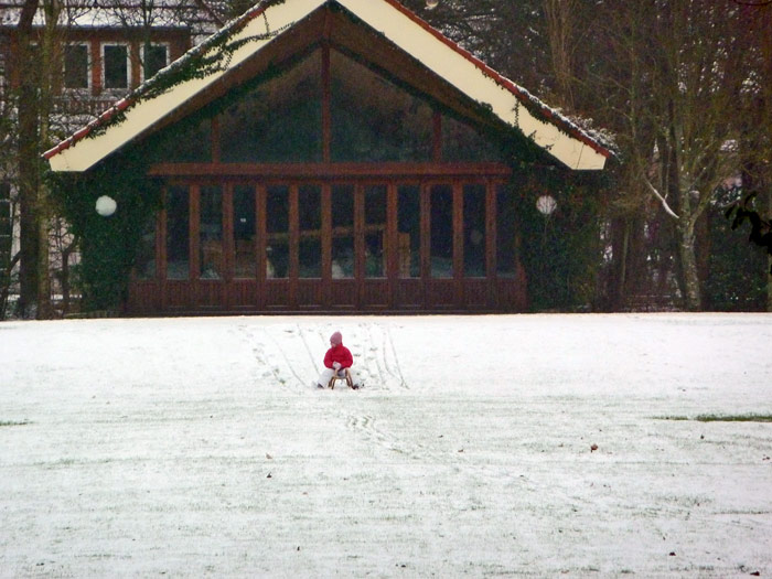 Schlittenfahren im Rosengarten