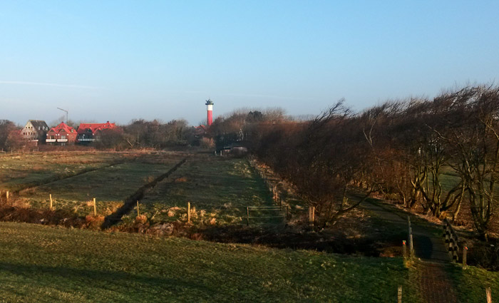 Dorfgroden mit Fu&szlig;weg zum Deich