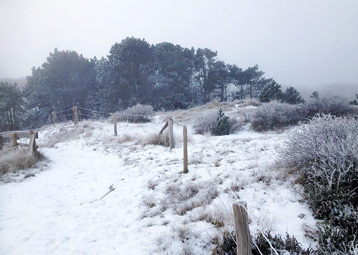 D&uuml;nen&uuml;berwegung bei Nebel und Eis