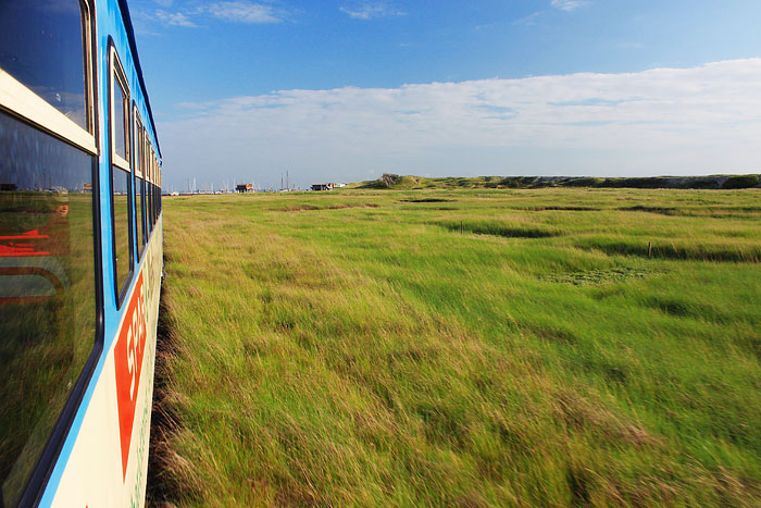 Inselbahn-Fahrt durch die Salzwiesen