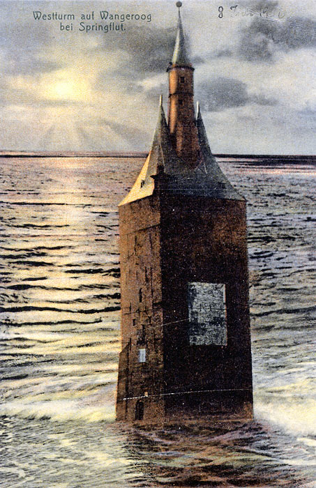 Westturm auf Wangeroog bei Springflut